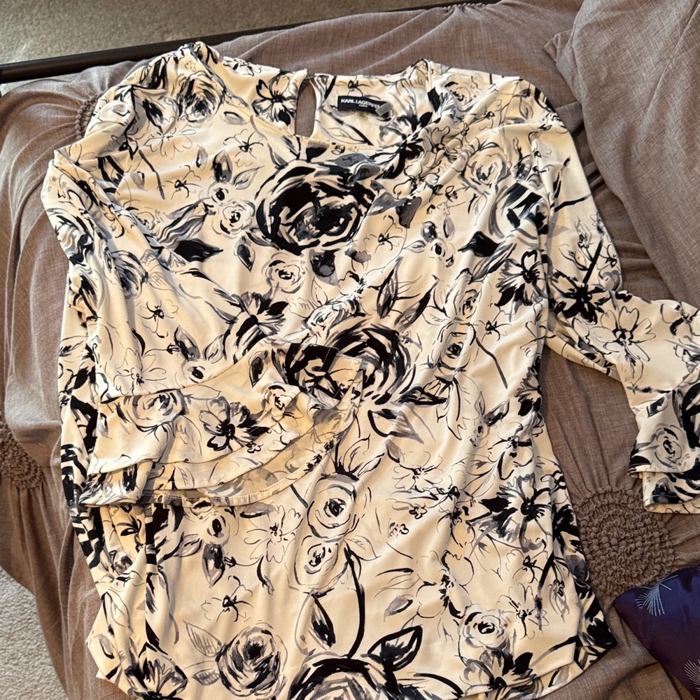 Karl Lagerfeld Black and Cream Floral Blouse